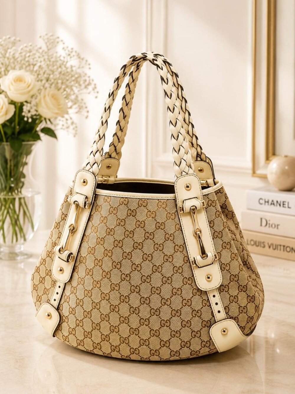 Authentic Gucci Pelham GG Canvas Large Shoulder Tote Bag
